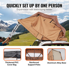Rooftop Tent Hard Shell 2-3 Person Waterproof for Jeep SUV Truck w/ Ladder