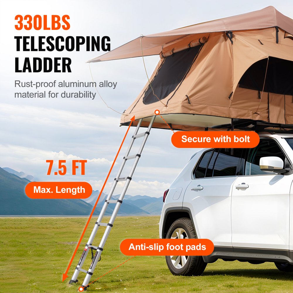 Rooftop Tent Hard Shell 2-3 Person Waterproof for Jeep SUV Truck w/ Ladder