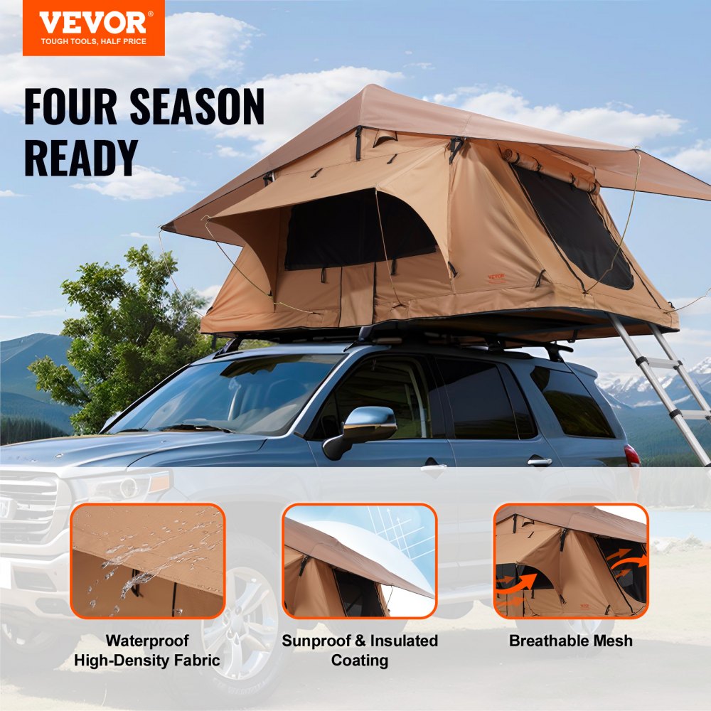 Rooftop Tent Hard Shell 2-3 Person Waterproof for Jeep SUV Truck w/ Ladder