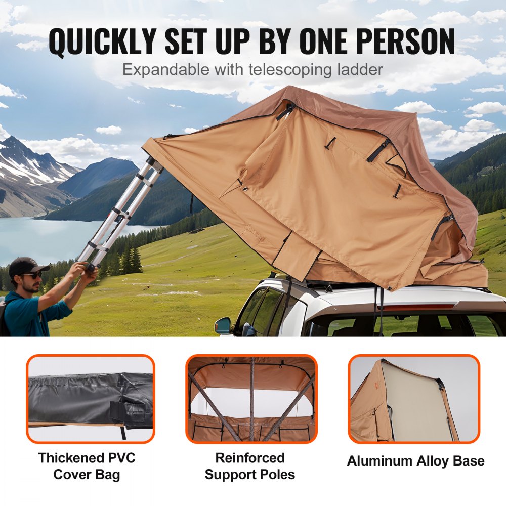 Rooftop Tent Hard Shell 2-3 Person Waterproof for Jeep SUV Truck w/ Ladder