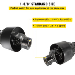 Bostome Series 4 PTO Drive Shaft with 1-3/8" 6 spline, adjustable length of 43"-61", in black.