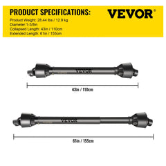 Bostome Series 4 PTO drive shaft with 1-3/8" 6 spline and adjustable length of 43"-61".