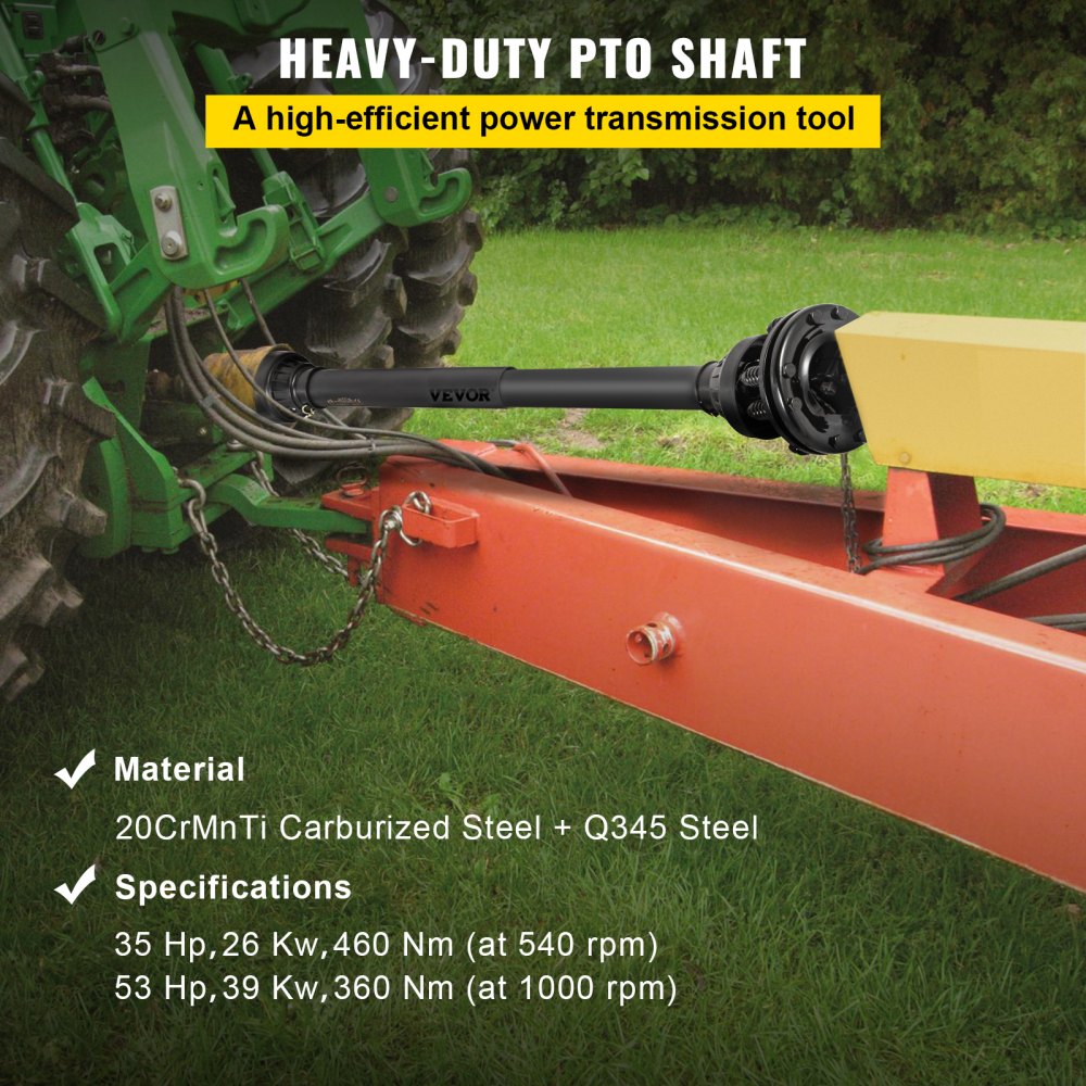 Bostome Series 4 PTO shaft with adjustable length, 6-spline ends, and slip clutch features.