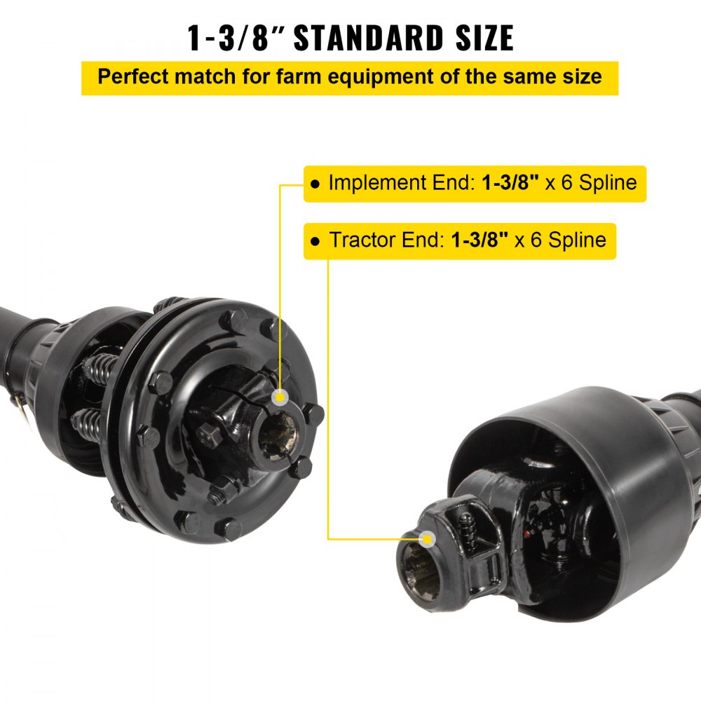 Bostome Series 4 PTO shaft with adjustable length, 6-spline ends, and slip clutch for machinery.