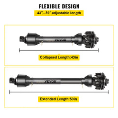 Bostome Series 4 PTO shaft with adjustable length, 6-spline ends, and slip clutch for machinery.