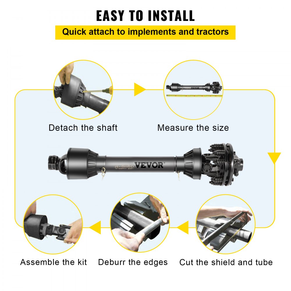 Bostome Series 4 PTO Shaft with adjustable length, 6-spline ends, and slip clutch design.