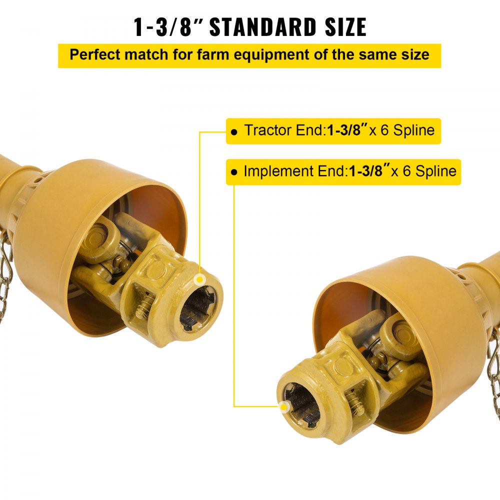 Bostome Series 4 PTO drive shaft with 1-3/8-inch 6-spline ends and 39-55 inch telescoping length.