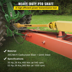 Yellow Bostome Series 4 PTO shaft with 1-3/8" 6-spline ends and 31.5-41" adjustable length.