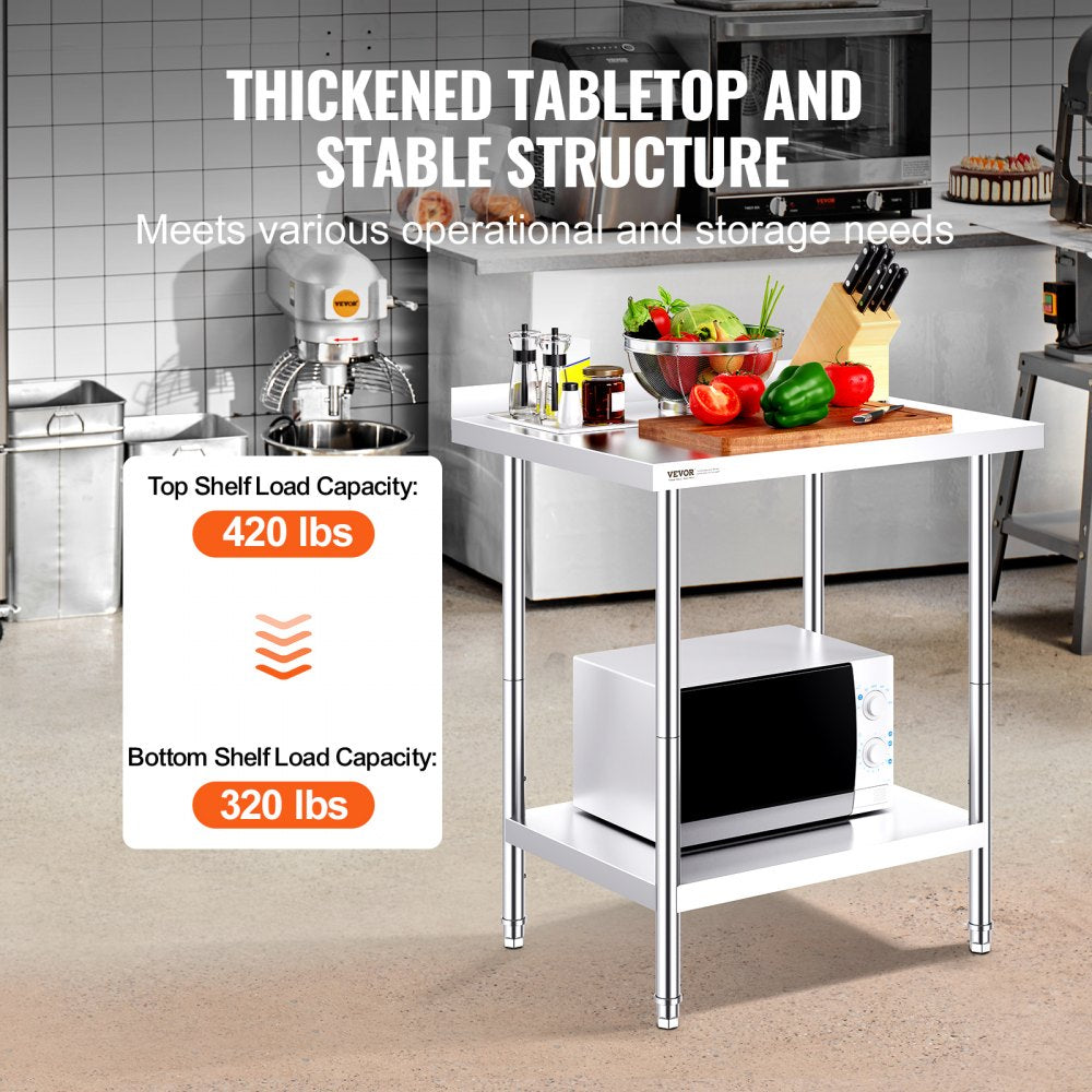 24 x 30 x 36 Inch Stainless Steel Work Table, Commercial Food Prep Worktable Heavy Duty Prep Worktable, Metal Work Table with Adjustable Height for Restaurant, Home and Hotel