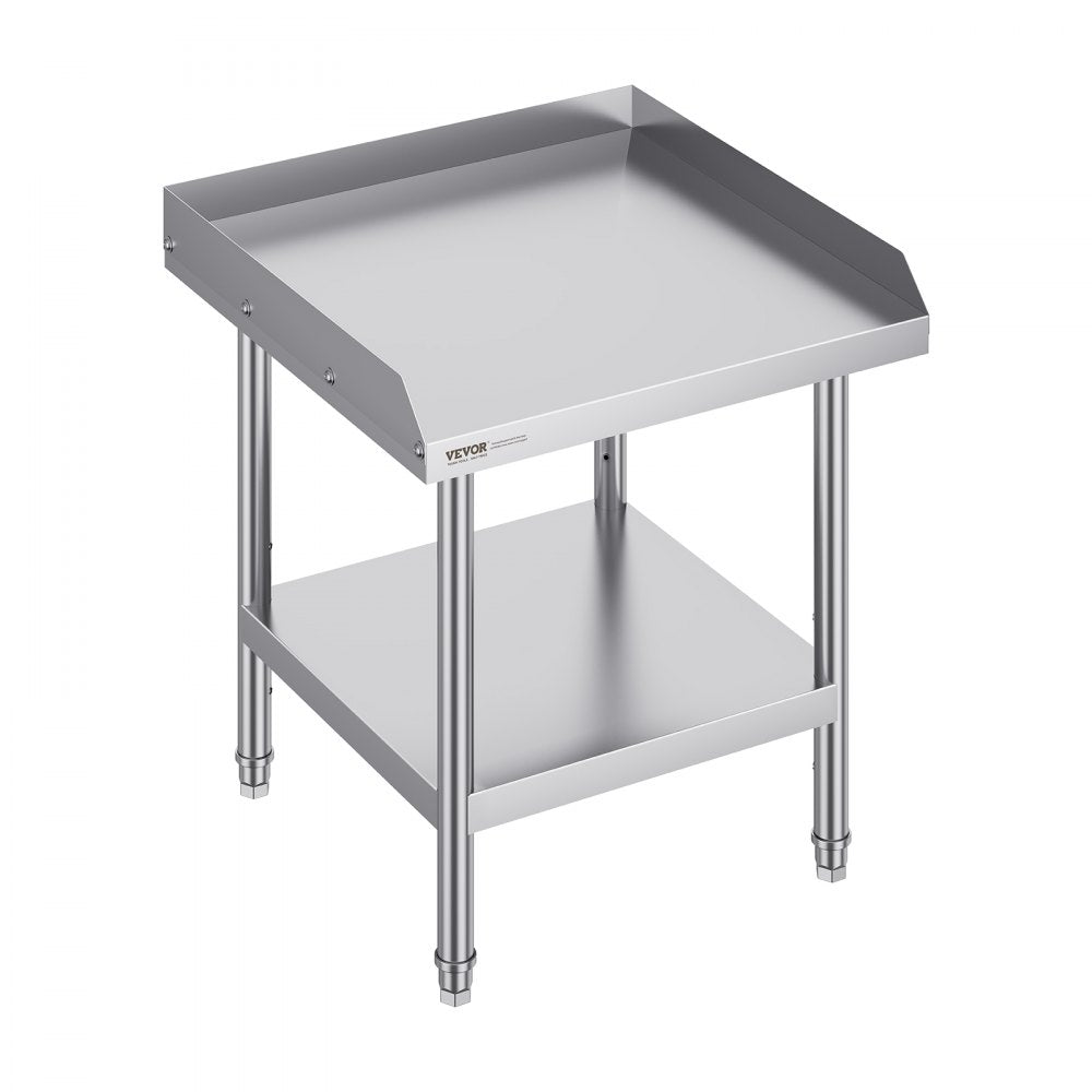 Stainless Steel Work Table, 24 x 24 x 26 Inch Commercial Food Prep Worktable, 3-Sided Backsplash Heavy Duty Prep Worktable, Metal Work Table with Adjustable Height for Restaurant Home Hotel
