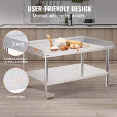Stainless Steel Work Table, 30 x 48 x 26 Inch Commercial Food Prep Worktable, 3-Sided Backsplash Heavy Duty Prep Worktable, Metal Work Table with Adjustable Height for Restaurant Home Hotel