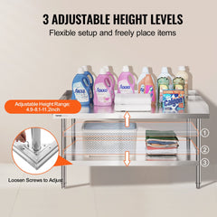 Stainless Steel Work Table, 30 x 48 x 26 Inch Commercial Food Prep Worktable, 3-Sided Backsplash Heavy Duty Prep Worktable, Metal Work Table with Adjustable Height for Restaurant Home Hotel