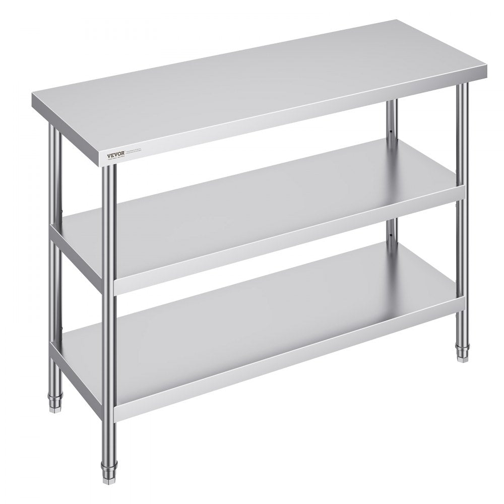 Stainless Steel Food Prep Table, 18 x 48 x 34 Inch Commercial Kitchen Worktable, with 2 Adjustable Undershelf, Heavy Duty Prep Table Metal Work Table for BBQ, Kitchen, Home, and Garage