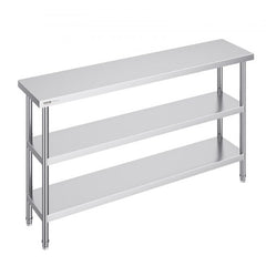 Stainless Steel Food Prep Table, 14 x 60 x 34 Inch Commercial Kitchen Worktable, with 2 Adjustable Undershelf, Heavy Duty Prep Table Metal Work Table for BBQ, Kitchen, Home, and Garage