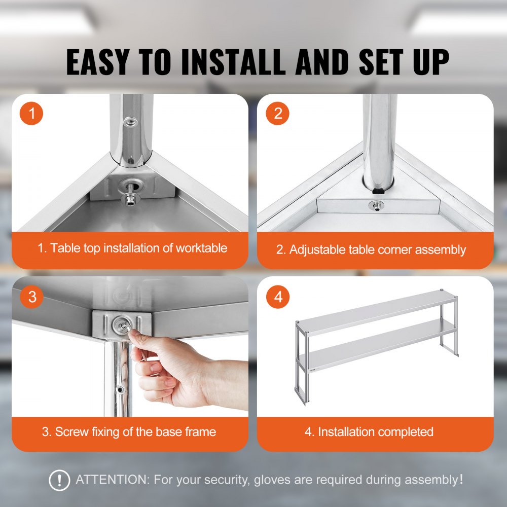 Double Overshelf, Double Tier Stainless Steel Overshelf, 12 x 72 Inch Double Deck Overshelf, Height Adjustable Overshelf Prep Work Table for Kitchen, Restaurant and Workshop