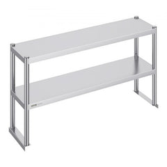 Double Overshelf, Double Tier Stainless Steel Overshelf, 12 x 48 Inch Double Deck Overshelf, Height Adjustable Overshelf Prep Work Table for Kitchen, Restaurant and Workshop