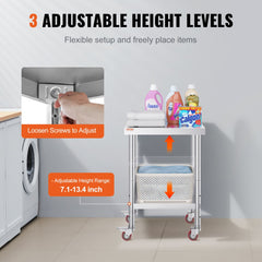 24x18x34 Inch Stainless Steel Work Table 3-Stage Adjustable Shelf with 4 Wheels Heavy Duty Commercial Food Prep Worktable with Brake for Kitchen Prep Work