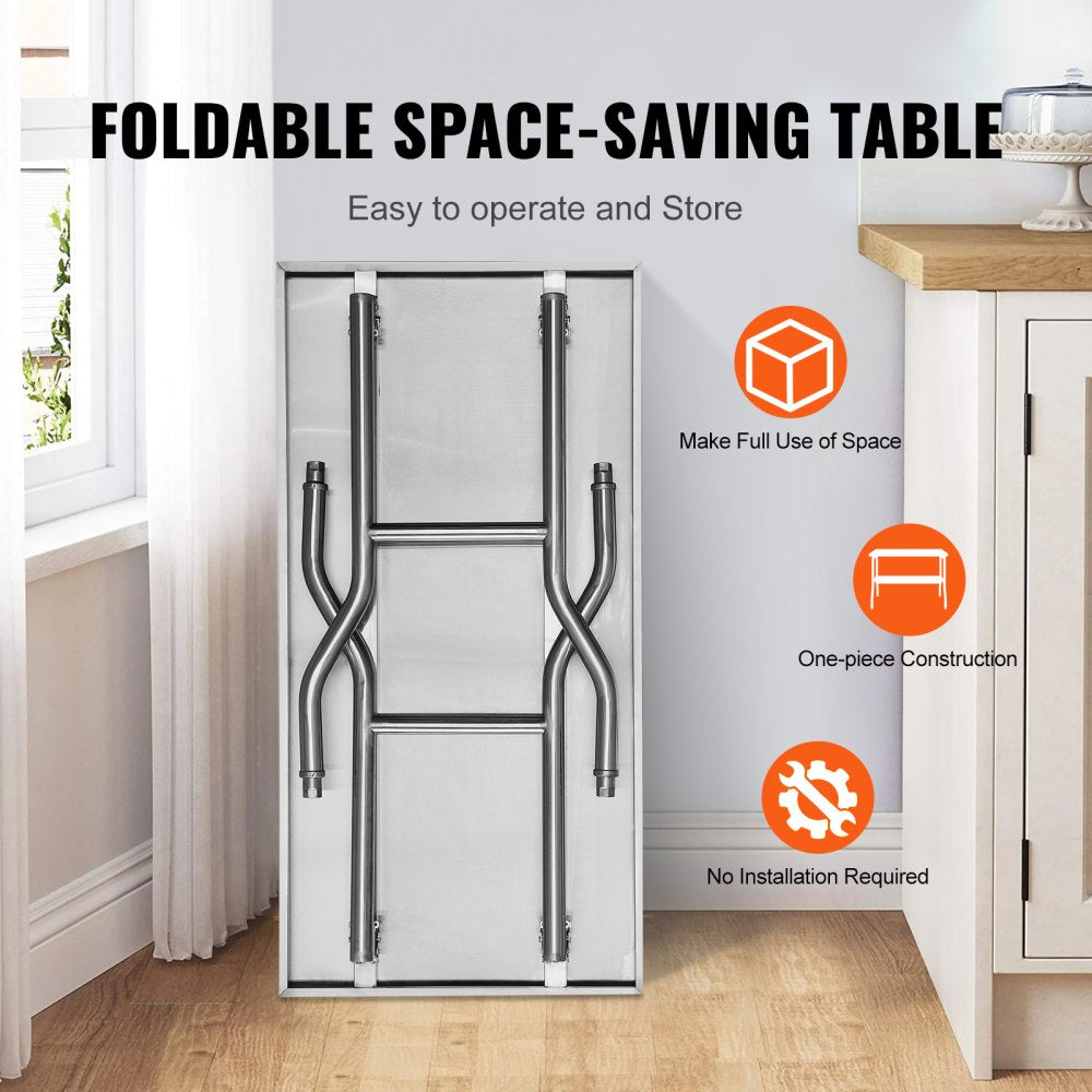 Commercial Worktable Workstation 48 x 24 Inch Folding Commercial Prep Table, Heavy-duty Stainless Steel Folding Table with 661 lbs Load, Kitchen Work Table, Silver Stainless Steel Kitchen Island