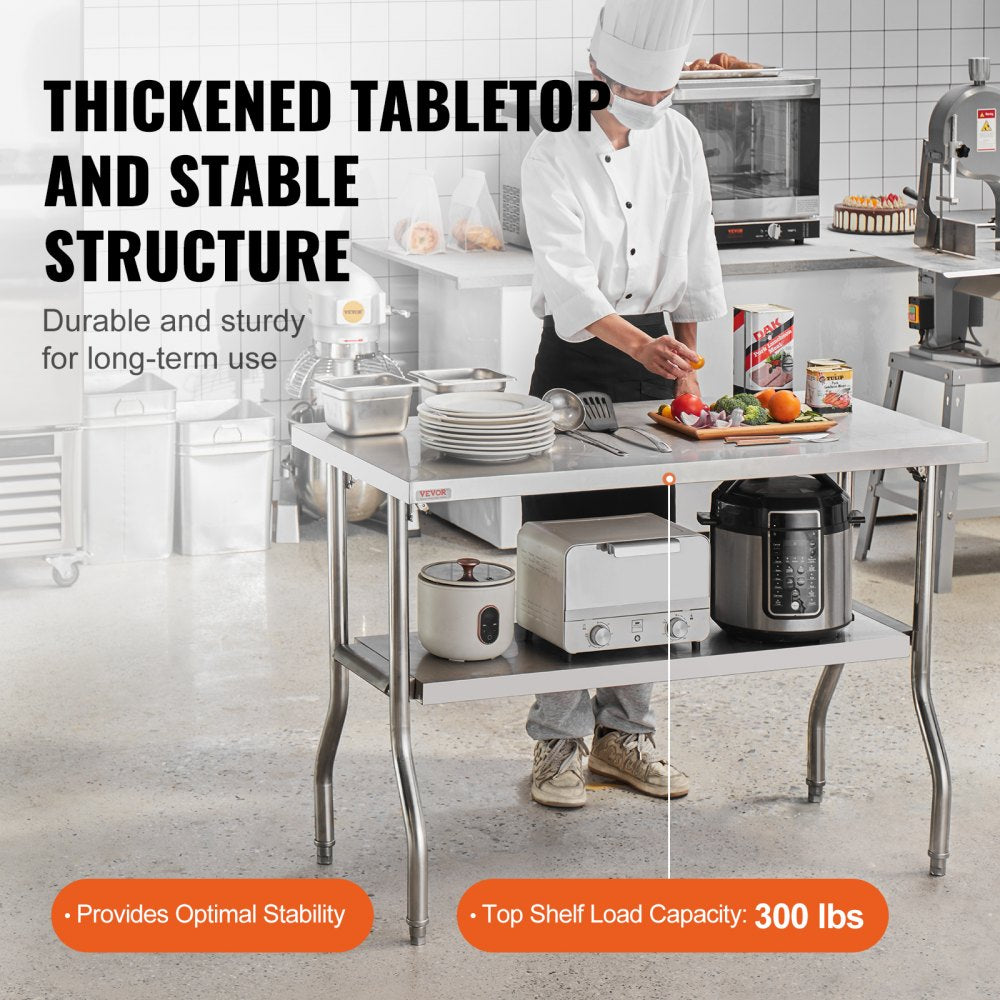 Commercial Worktable Workstation 48 x 24 Inch Folding Commercial Prep Table, Heavy-duty Stainless Steel Folding Table with 772 lbs Load, Kitchen Work Table, Silver Stainless Steel Kitchen Island