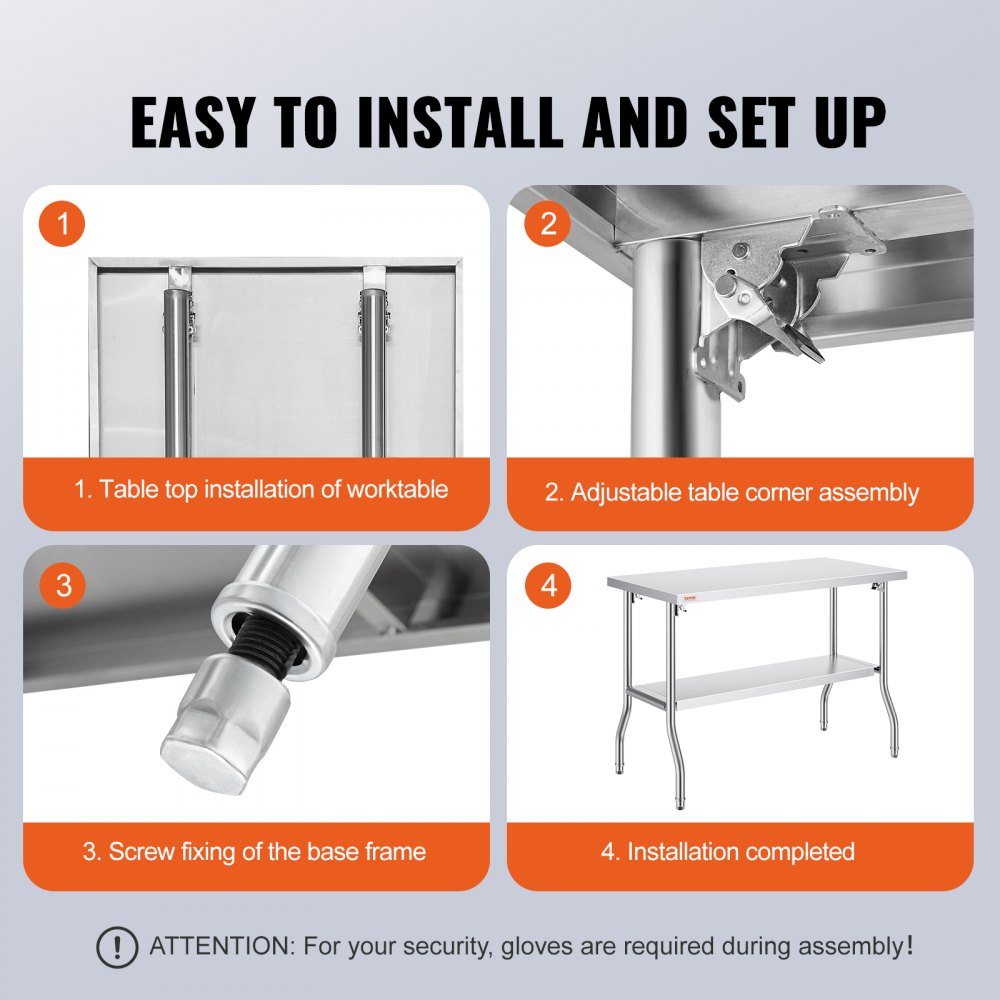 Commercial Worktable Workstation 48 x 24 Inch Folding Commercial Prep Table, Heavy-duty Stainless Steel Folding Table with 772 lbs Load, Kitchen Work Table, Silver Stainless Steel Kitchen Island