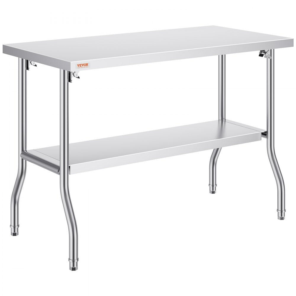 Commercial Worktable Workstation 48 x 24 Inch Folding Commercial Prep Table, Heavy-duty Stainless Steel Folding Table with 772 lbs Load, Kitchen Work Table, Silver Stainless Steel Kitchen Island