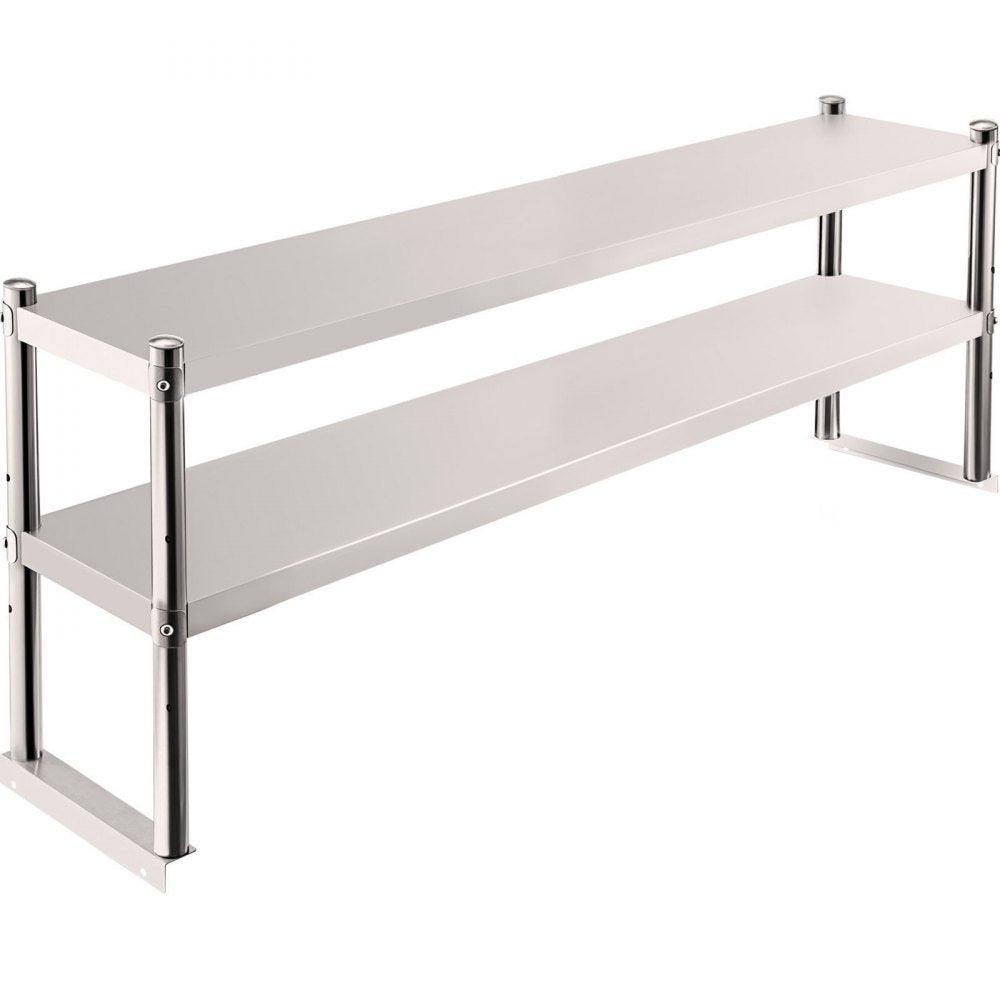 Double Overshelf, Double Tier Stainless Steel Overshelf, 60 in. Length x 12 in. Width Double Deck Overshelf, Height Adjustable Overshelf for Prep & Work Table in Kitchen, Restaurant and Workshop