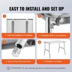 48 x 30 Inch Folding Commercial Prep Table Commercial Worktable Workstation, Heavy-Duty Stainless Steel Folding Table with 220 lbs Load, Silver Stainless Steel Kitchen Island，Kitchen Work Table