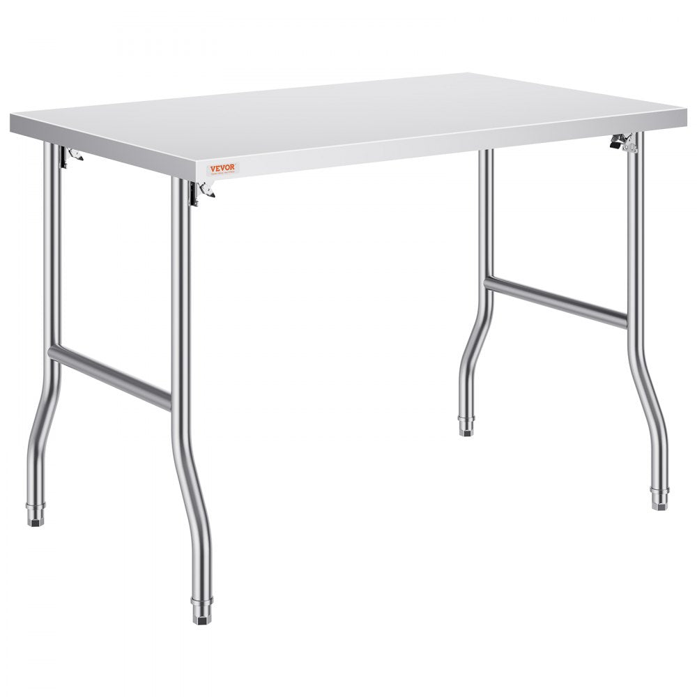 48 x 30 Inch Folding Commercial Prep Table Commercial Worktable Workstation, Heavy-Duty Stainless Steel Folding Table with 220 lbs Load, Silver Stainless Steel Kitchen Island，Kitchen Work Table