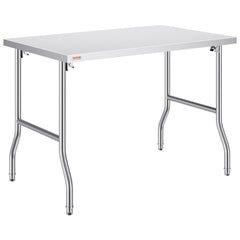 48 x 30 Inch Folding Commercial Prep Table Commercial Worktable Workstation, Heavy-Duty Stainless Steel Folding Table with 220 lbs Load, Silver Stainless Steel Kitchen Island，Kitchen Work Table