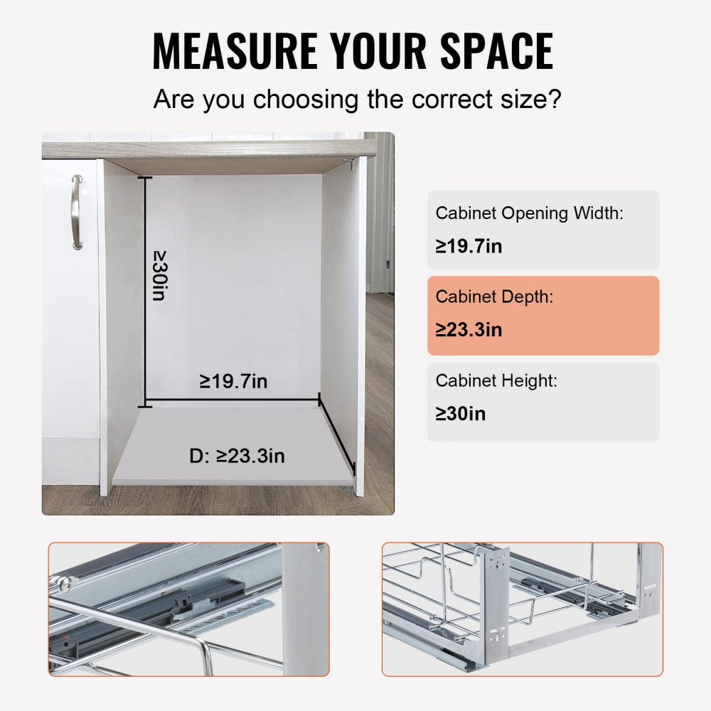 Pull-Out Trash Can, 35Lx2 Double Bins, Under Mount Kitchen Waste Container with Slide and Door Mounting Kit, 110 lbs Load Capacity Heavy Duty Garbage Recycling Bin for Kitchen Cabinet, Sink
