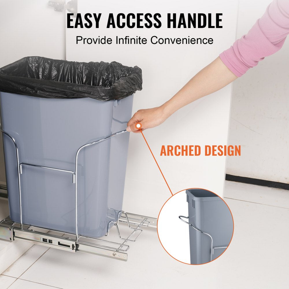 Pull-Out Trash Can, 29L Single Bin, Under Mount Kitchen Waste Container with Slide and Handle, 110 lbs Load Capacity Heavy Duty Garbage Recycling Bin for Kitchen Cabinet, Sink, Under Counter