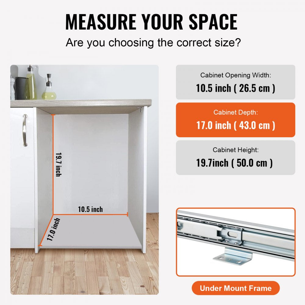 Pull-Out Trash Can, 29L Single Bin, Under Mount Kitchen Waste Container with Slide and Handle, 110 lbs Load Capacity Heavy Duty Garbage Recycling Bin for Kitchen Cabinet, Sink, Under Counter
