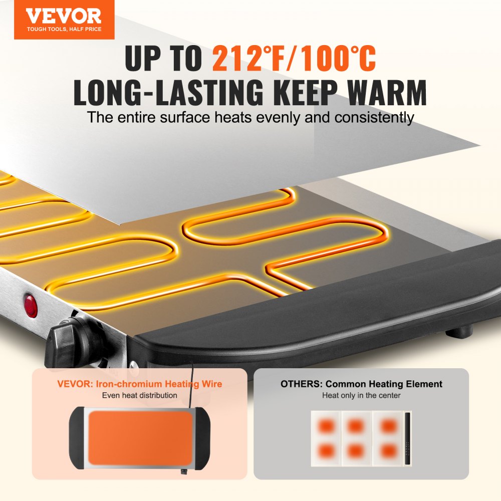 Electric Warming Tray Buffet Food Warming w/ Temp Control Stainless Steel