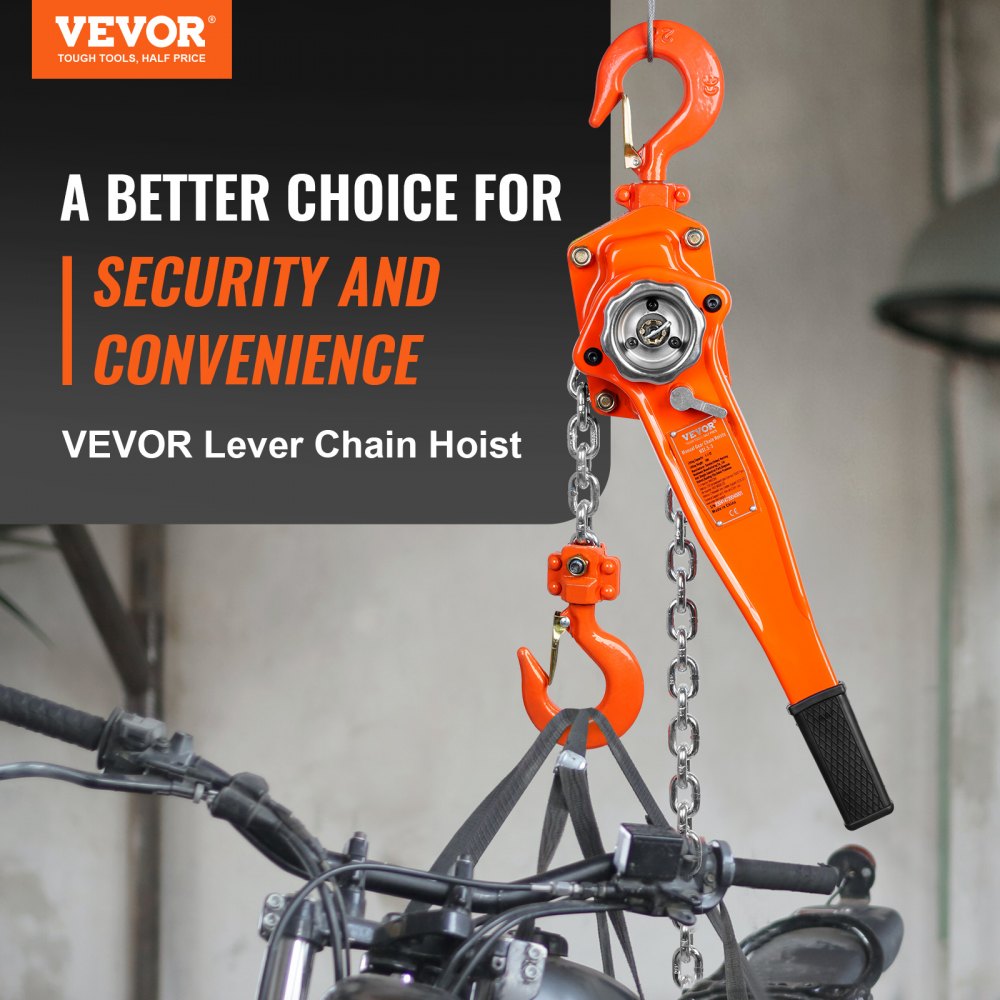 Manual Lever Chain Hoist, 1-1/2 Ton 3300 lbs Capacity 10 FT Come Along, G80 Galvanized Carbon Steel with Weston Double-Pawl Brake,Auto Chain Leading & 360° Rotation Hook, for Garage Factory Dock