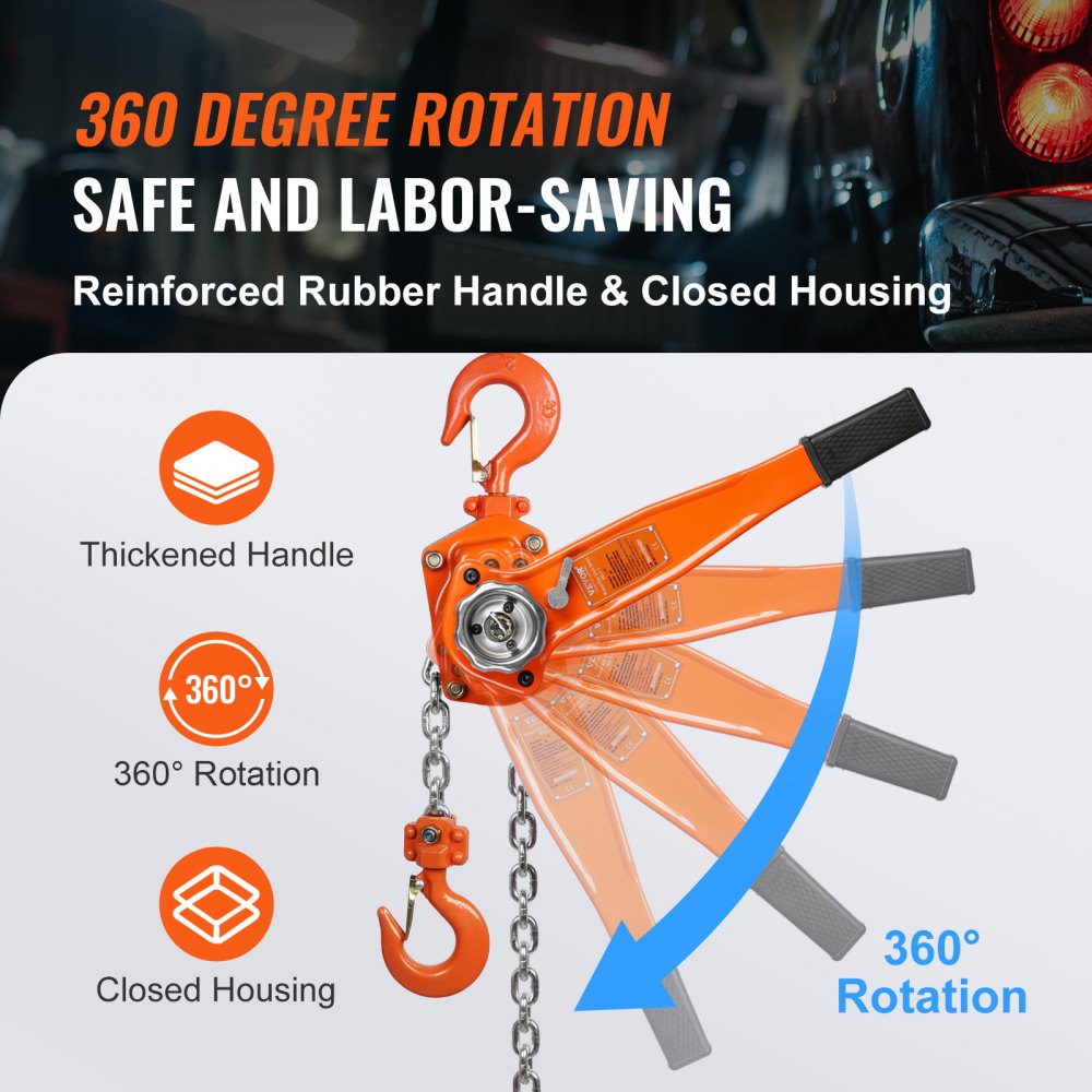 Manual Lever Chain Hoist, 1-1/2 Ton 3300 lbs Capacity 10 FT Come Along, G80 Galvanized Carbon Steel with Weston Double-Pawl Brake,Auto Chain Leading & 360° Rotation Hook, for Garage Factory Dock
