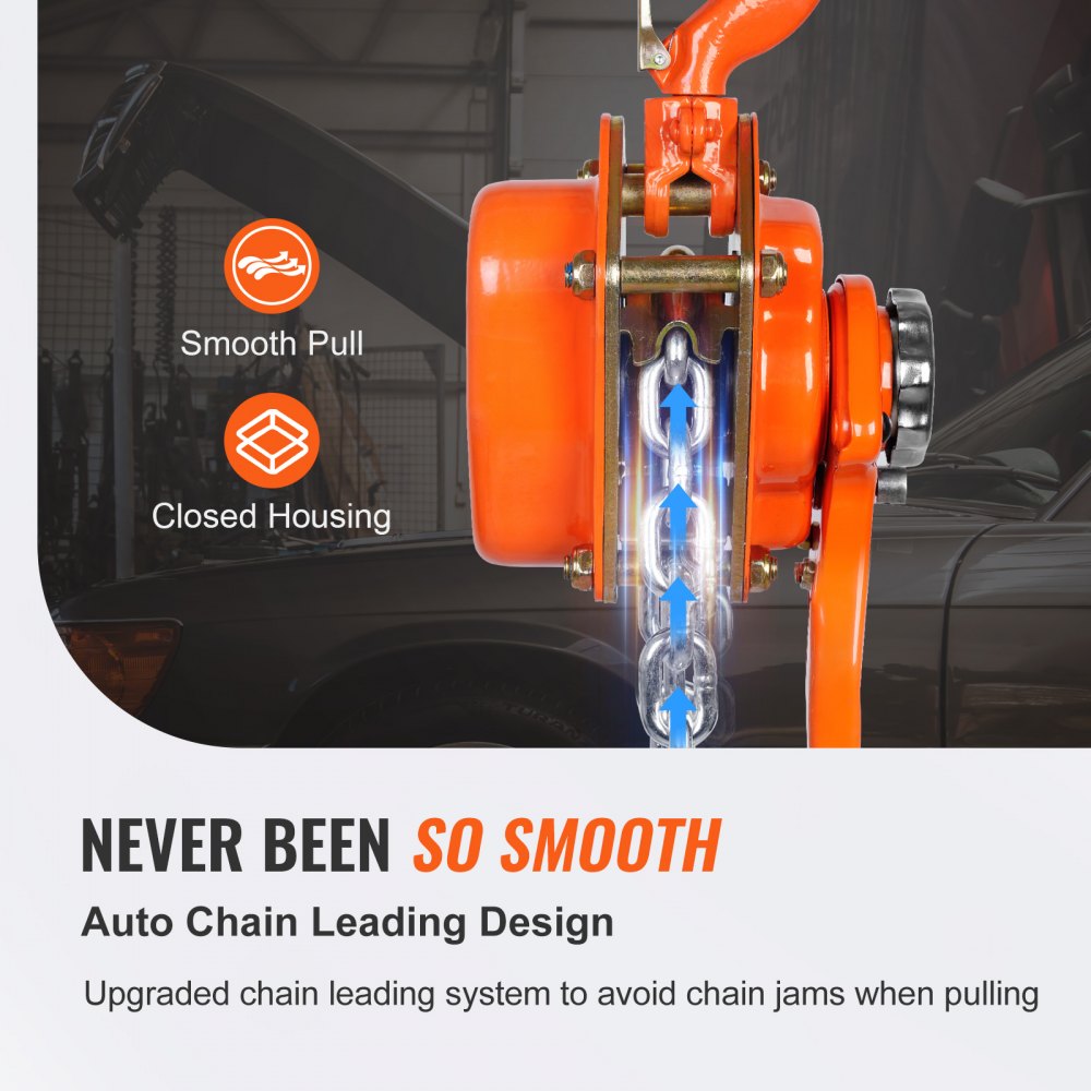 Hand-Operated Chain Lift, 1650 lbs Load, 5ft Length, G80 Zinc-Coated Steel, Dual-Pawl Brake System, Automatic Chain Guide & Swivel Hook, Ideal for Workshops, Warehouses, and Loading Docks