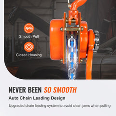 Hand-Operated Chain Lift, 1650 lbs Load, 5ft Length, G80 Zinc-Coated Steel, Dual-Pawl Brake System, Automatic Chain Guide & Swivel Hook, Ideal for Workshops, Warehouses, and Loading Docks