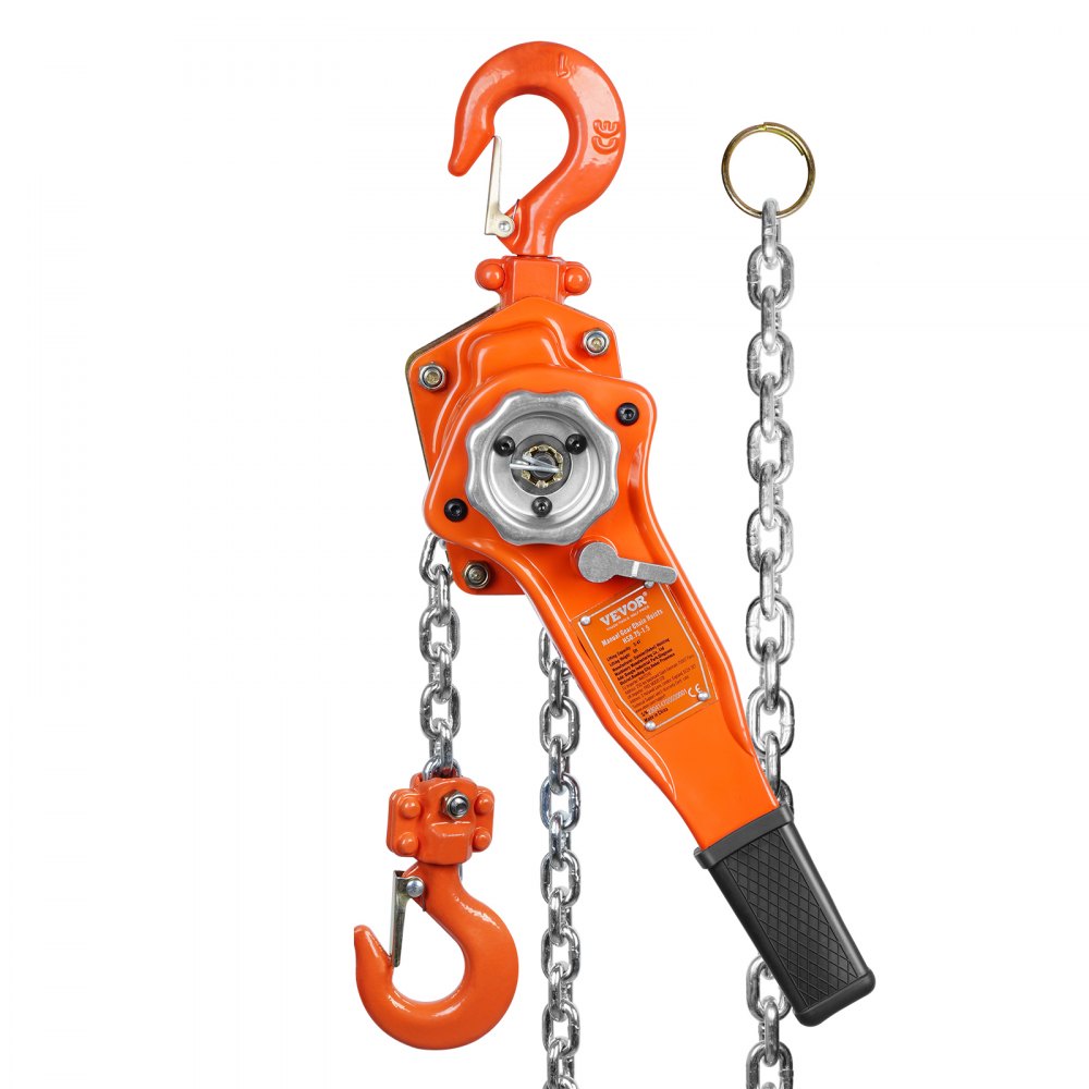 Hand-Operated Chain Lift, 1650 lbs Load, 5ft Length, G80 Zinc-Coated Steel, Dual-Pawl Brake System, Automatic Chain Guide & Swivel Hook, Ideal for Workshops, Warehouses, and Loading Docks