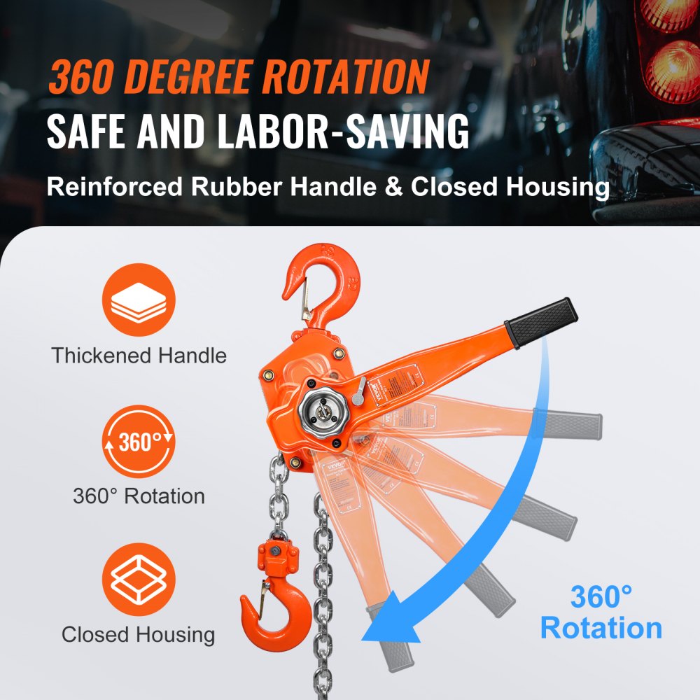 Manual Lever Chain Hoist, 3 Ton 6600 lbs Capacity 10 FT Come Along, G80 Galvanized Carbon Steel with Weston Double-Pawl Brake, Auto Chain Leading & 360° Rotation Hook, for Garage Factory Dock
