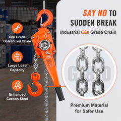 Manual Lever Chain Hoist, 3 Ton 6600 lbs Capacity 20 FT Come Along, G80 Galvanized Carbon Steel with Weston Double-Pawl Brake, Auto Chain Leading & 360° Rotation Hook, for Garage Factory Dock