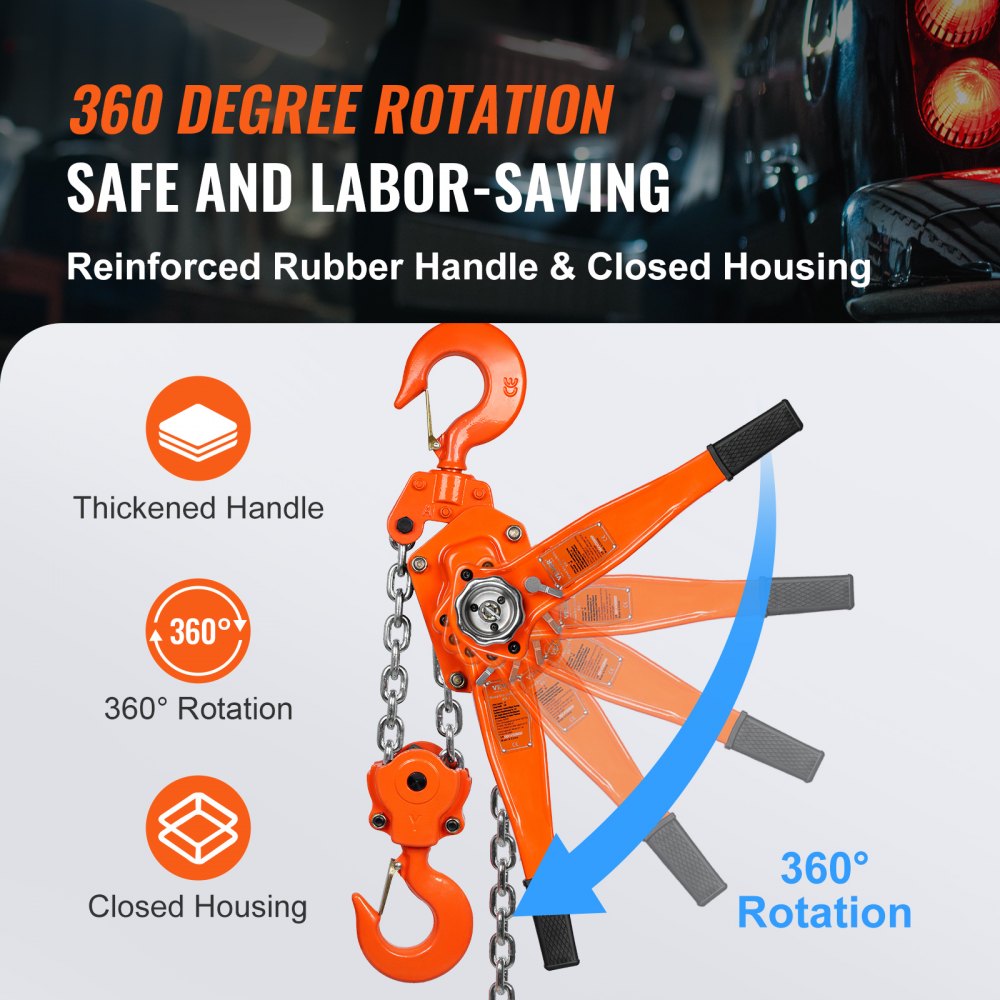 Manual Lever Chain Hoist, 6 Ton 13200 lbs Capacity 10 FT Come Along, G80 Galvanized Carbon Steel with Weston Double-Pawl Brake, Auto Chain Leading & 360° Rotation Hook, for Garage Factory Dock