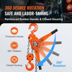 Manual Lever Chain Hoist, 6 Ton 13200 lbs Capacity 10 FT Come Along, G80 Galvanized Carbon Steel with Weston Double-Pawl Brake, Auto Chain Leading & 360° Rotation Hook, for Garage Factory Dock