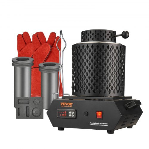 1350W Gold Melting Furnace, Electric Digital Smelting Furnace, 2102℉/1150℃ Electric Melting Furnace with 1kg and 3 kg Graphite Crucibles for Melting Gold, Silver, Aluminum, Copper