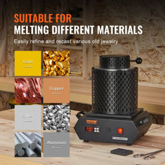 1350W Gold Melting Furnace, Electric Digital Smelting Furnace, 2102℉/1150℃ Electric Melting Furnace with 1kg and 3 kg Graphite Crucibles for Melting Gold, Silver, Aluminum, Copper
