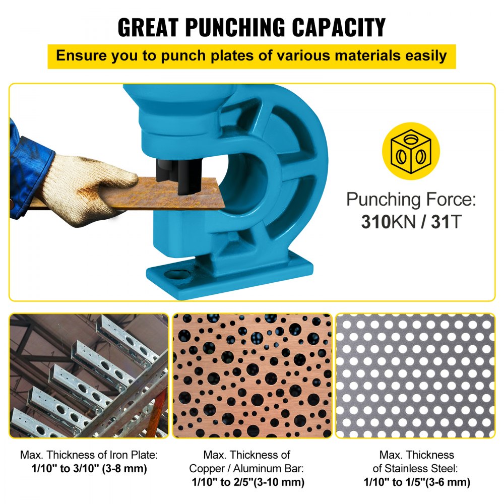 Bostome CH-60 hydraulic hole puncher with four dies for punching metal plates.
