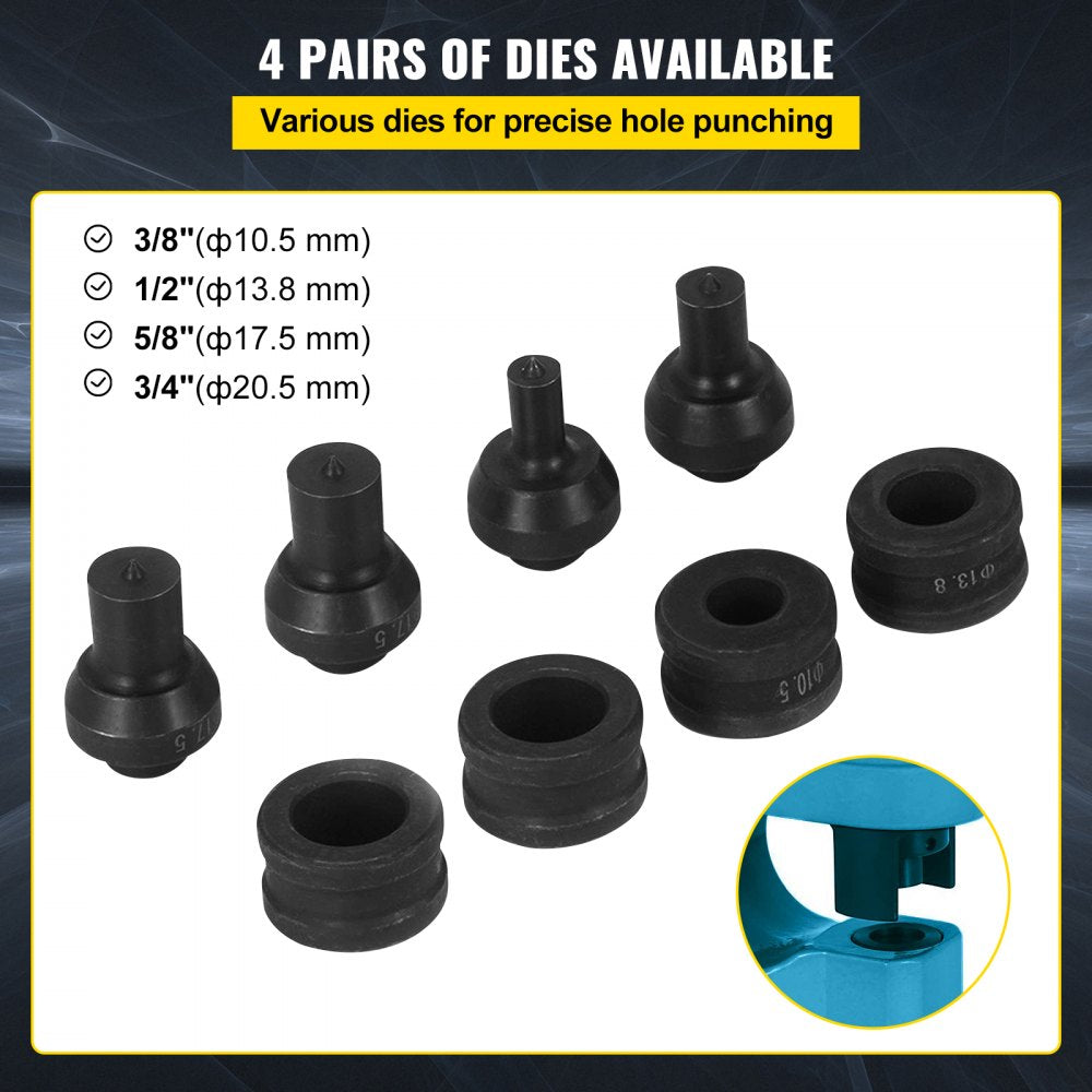 Bostome CH-60 hydraulic hole puncher with four dies and durable alloy steel construction.