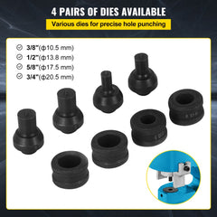 Bostome CH-70 35T hydraulic hole puncher with four black die pairs for 3/8" to 3/4" holes.