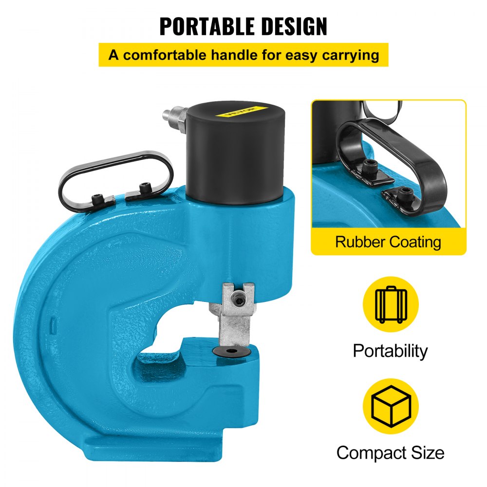 Blue Bostome CH-70 35T hydraulic hole puncher with portable handle and rubber coating.