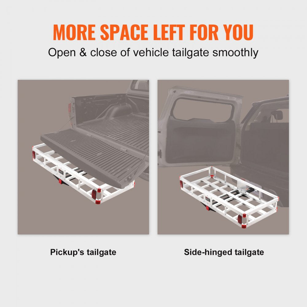 49.4 x 22.4 x 7.1 in Hitch Cargo Carrier, 500lbs Loading Capacity Trailer Hitch Mounted Cargo Basket, Rust-proof Aluminum Luggage Carrier Rack Fits 2" Hitch Receiver for SUV Truck Pickup Camping