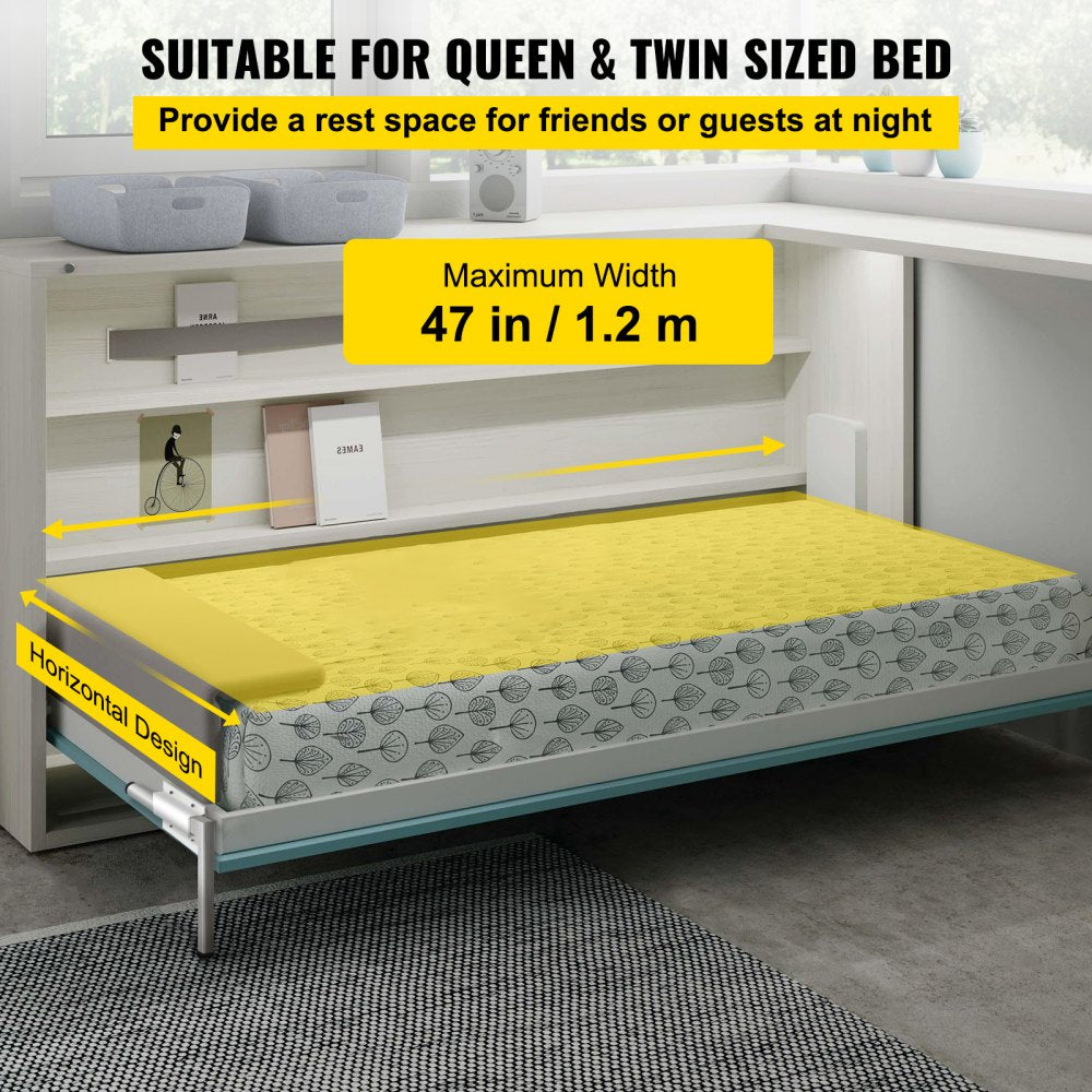 Murphy Mounting Wall Springs Mechanism Heavy Duty Support Hardware DIY Kit for Queen Twin Size Bed (Horizontal), White